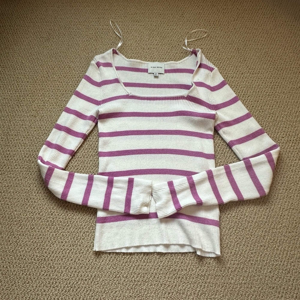 Pink Rose White and Pink Striped Top
